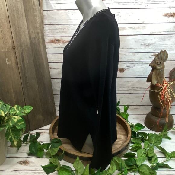 Gardy Gem Embellished Long Sleeve Pull Over V Neck Sweater Black XL NWT $108 - Picture 8 of 12